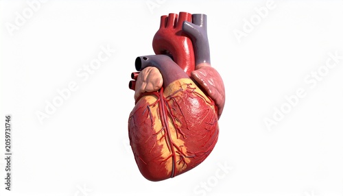 Realistic Human Heart Anatomical Model with Visible Arteries Isolated on White Background