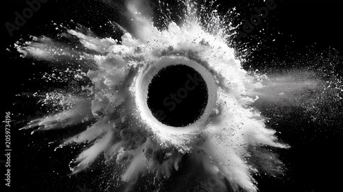 Circular Dust Burst with Dark Center on Black Studio Background