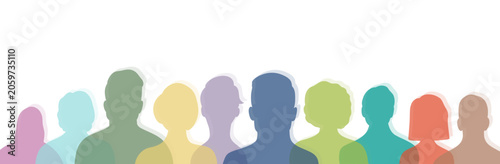 Row of colorful diverse human silhouettes with copy space for community and inclusion concept vector