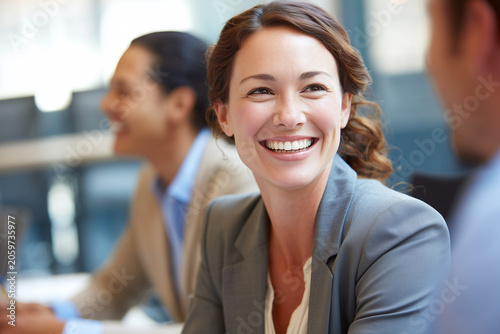 Pragmatic businesswoman manager reviewing strategy, logical female CEO, grounded leader, diverse team, productivity session, success mindset