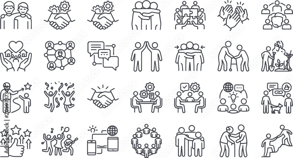 Obraz premium Diverse Teamwork Icons in Clean Vector Style with Copy Space for Business Concepts