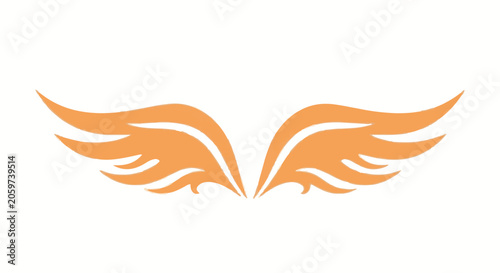 Abstract orange tribal wing elements with sweeping flame-like curves isolated on white background. Symmetrical vector graphic suitable for logos, tattoos, or decorative vehicle decals.