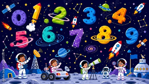 Numbers In Outer Space Educational Mural For Mathematics And Space Learning