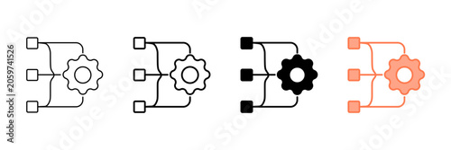 Vászonkép Set of minimalist workflow icons with transparent background, depicting cog and