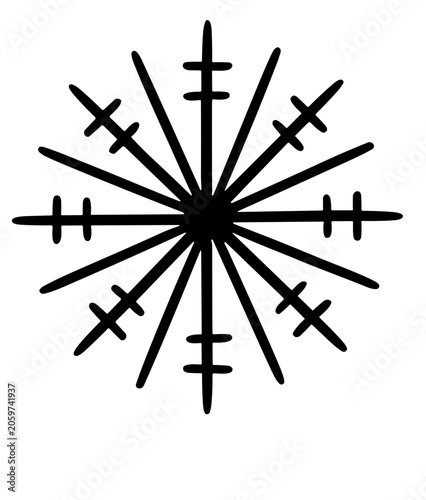 Bild auf Leinwand Winter snowflake crystal with cross bar details line art icon