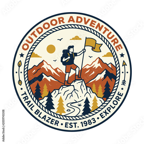 Outdoor adventure retro vintage circle badge patch logo design art vector illustration