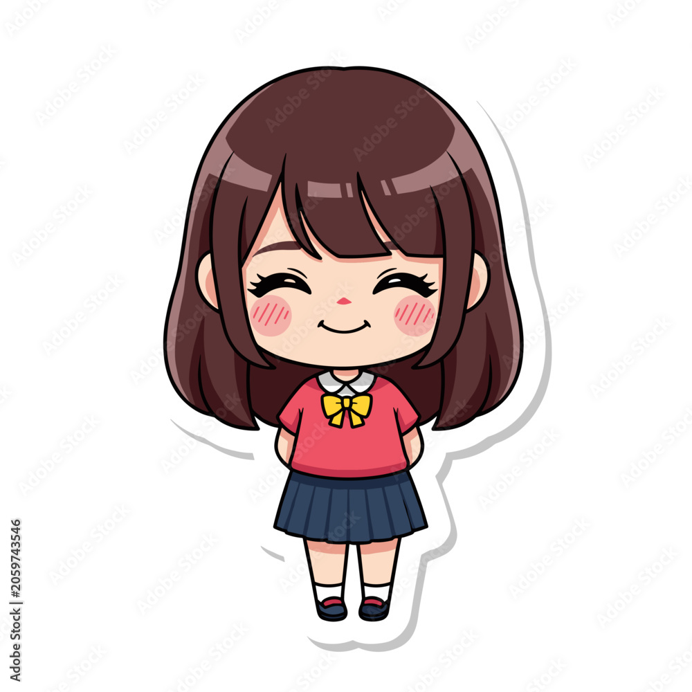 Fototapeta premium Cute Chibi Anime School Girl Sticker Character Illustration