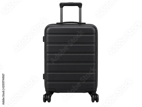 Black suitcase with handle and wheels isolated on transparent background for travel