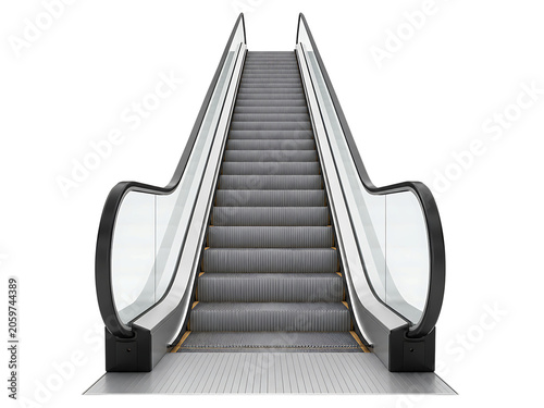 Escalator stairs moving up, isolated on transparent background, modern transportation