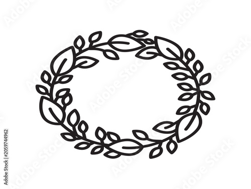 Minimalist Line Art Laurel Wreath Vector Circle Frame Illustration