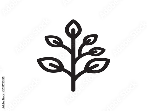 Minimalist line art leaf stem icon vector illustration isolated on white background