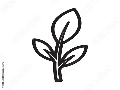 Minimalist black line art leaf stem icon vector illustration isolated on white background