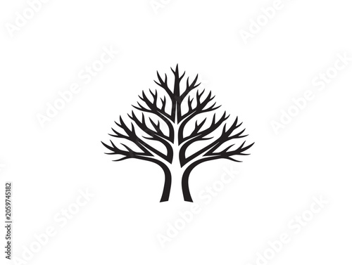 Minimalist leafless tree icon in black line art vector illustration on white background