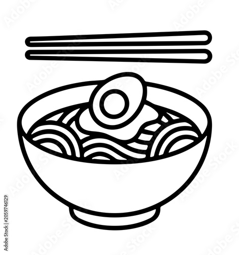 Hot asian noodle bowl with chopsticks topping line icon vector
