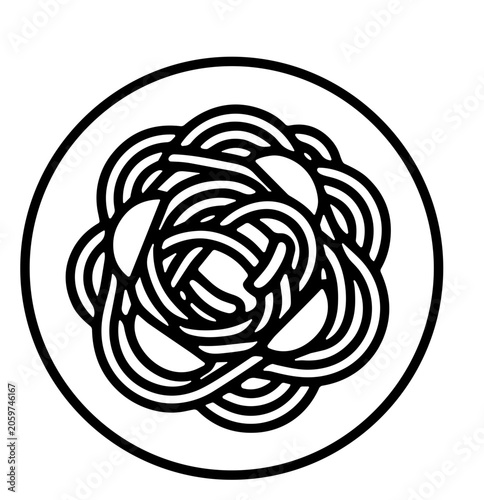 Fried noodles chow mein on plate line icon vector illustration
