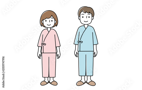 検査着を着た男女のイラスト