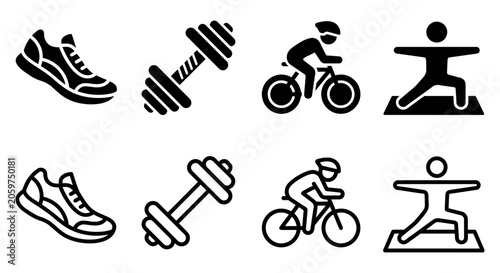 Fotografia sports training icons set with runner, cyclist, skater and jump action pictogram