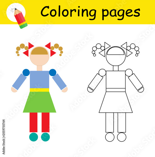 Coloring book. Illustration for children education. Cute doll.