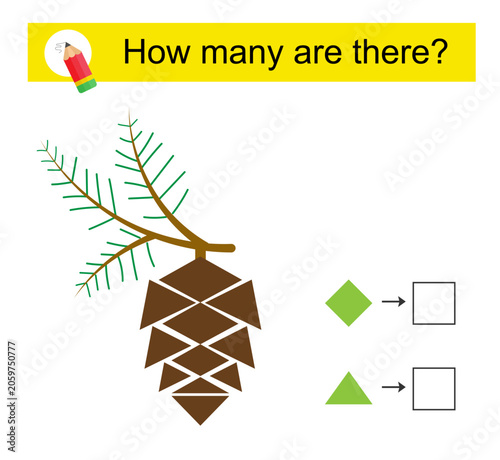 Math game for children. How many are there?  Pine cone.