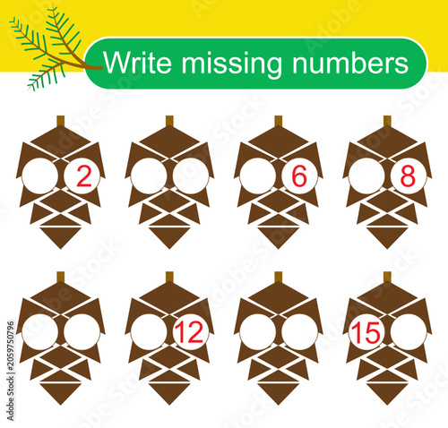 Math activity for children. Activity page for preschoolers. Pine cones.