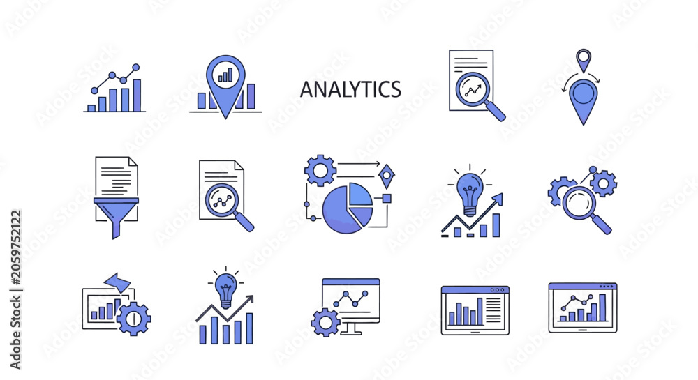 Fototapeta premium Data analytics and business intelligence icons showing analysis and information