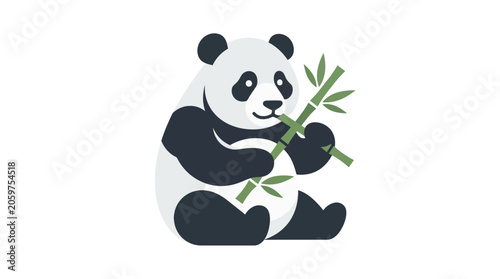Panda bear eating bamboo leaves peacefully.
