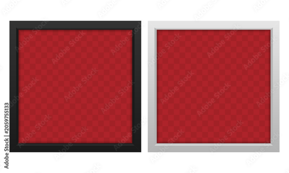 Fototapeta premium Square photo frame templates. Modern photo frames in black and silver finishes for mockups, social media displays, digital scrapbooking, and portfolio presentations