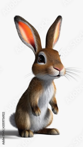 A charming bunny stands tall with glowing ears, exuding pride and delight in a bright, isolated setting.
