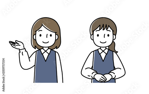 案内をする制服を着た女性のイラストセット