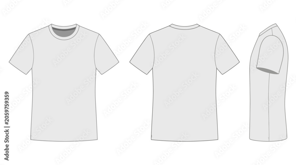 Fototapeta premium Unisex plain light gray t-shirt front back and side view mockup with t shirt clothing design apparel design tshirt mockup t shirt template short sleeve round neck fashion design clothing