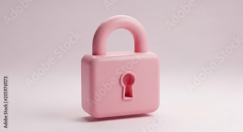 Pink 3D Padlock Icon  Security  Privacy Concept on Pastel Background.
