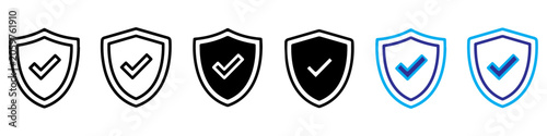 Shield with check mark icon vector illustration. Shield icon set. security shield protection icon. Eitatble stroke.