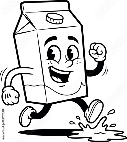 Cartoon milk carton character running with a smile