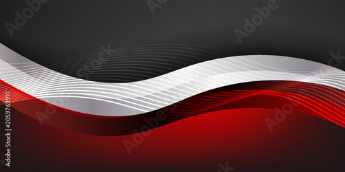 Elegant black and red background featuring glossy 3D curves, high technology wave, and shiny glowing frame. Creative modern poster and cover design vector.