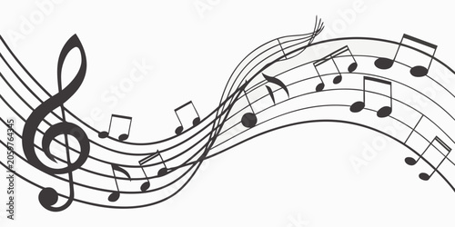 Photos Music notes flowing on staves with treble clef sheet music black and white sound