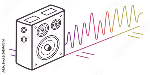 Schilderij op canvas Speaker emitting sound waves and waveform illustration with audio wave speaker c