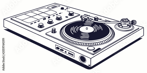 Obraz na płótnie Dj turntable and beat pad illustration with disc jockey audio equipment dj gear