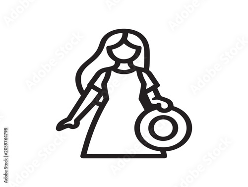 Line Art Country Girl Holding Wheelbarrow Icon
