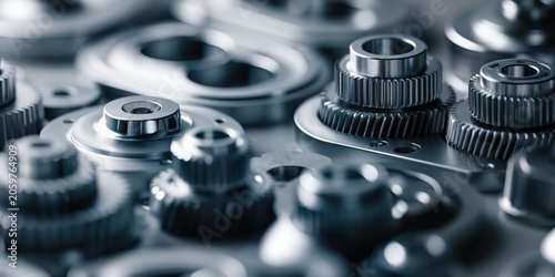 Macro photograph of precision-engineered industrial gears and mechanical components