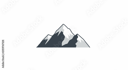 Minimalist Mountain Icon Depicting a Snowy Summit Against a White Backdrop