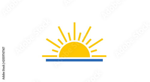 Minimalist Sunrise Logo Depicting Dawn Over Water Simple Aesthetic Design