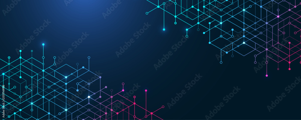Obraz premium Abstract digital blockchain cube blocks concept. 3D big data cubes quantum computer technology idea. Artificial intelligence data core cubes design element