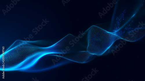 Blue Digital Wave with Dots on Dark Background Showing Motion, Dynamic Energy Light