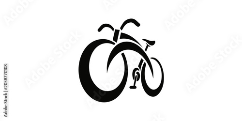 Schilderij op canvas Perspective view of a stylized black bicycle silhouette graphic isolated on whit