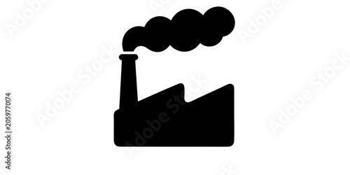 Fotografía Black silhouette icon of a factory building with smoking chimney emitting pollut