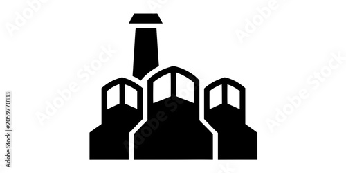 Tableau sur toile Black silhouette icon of an industrial building with tall chimney and arched str