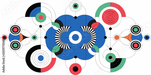 Konstfotografi Symmetric geometric abstract design with circular elements and lines geometric a