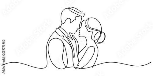 Bild auf Leinwand Continuous line drawing of a romantic couple in love embracing each other