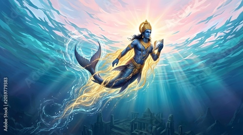 Matsya Avatar Lord Vishnu Mythological Art