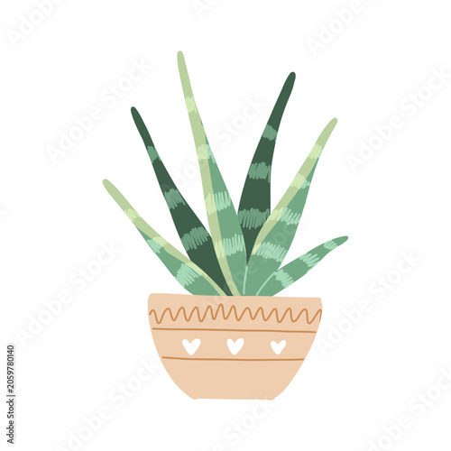 Aloe vera plant in a pot, hand drawn. Cute skincare wellness element. Hand drawn vector in simple style